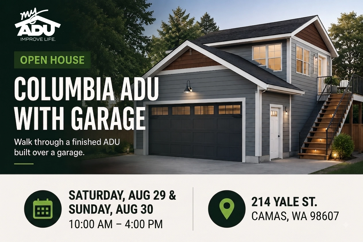 Open House Columbia ADU with Garage banner